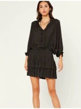 Anthropologie Current Air Laurel Jacquard Mini Sz M Dress Black Floral Checked